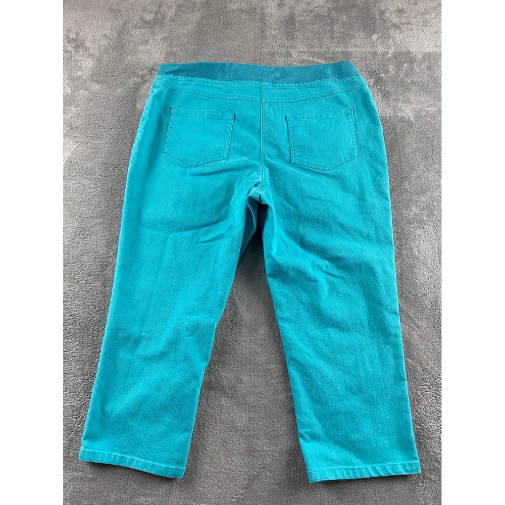 Lark Lane Petite Turquoise Blue Pull On Cropped Pants 14P Ribbed Waist Stretch - Picture 12 of 12